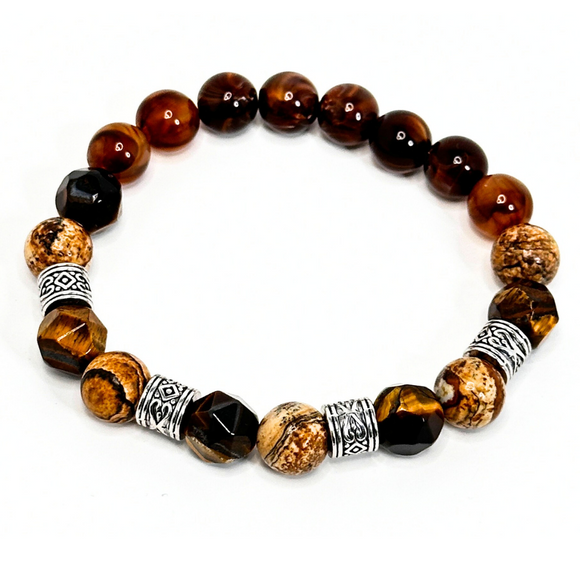 Tiger's Eye, Picture Jasper & Agate Men's Bracelet