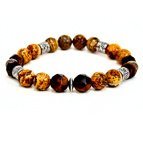 Tiger's Eye & Picture Jasper Men's Bracelet