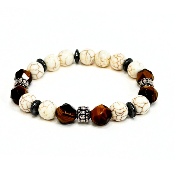 Tiger's Eye, Howlite & Hematite Men's Bracelet