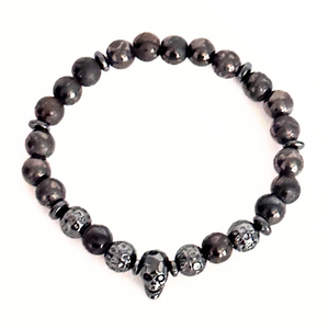 Skull, Gunmetal, Black & Hematite Men's Bracelet