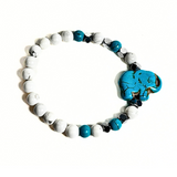 Elephant Charm, Hematite and Howlite Women's Bracelet