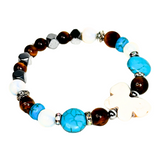 Butterfly Charm, Tiger Eye, Moonstone and Howlite Women's  Bracelet