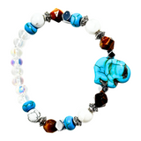 Elephant Charm, Tiger Eye, Hematite and Howlite Women's Bracelet