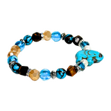 Elephant Charm, Tiger Eye and Siderolite Women's Bracelet