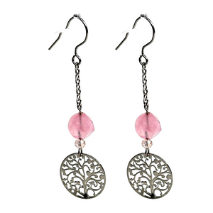 Tree of Life and Rose Quartz Earrings