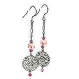 Pink Flower Charm Drop Earrings