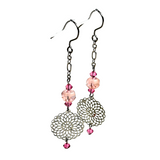 Pink Flower Charm Drop Earrings