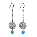 Flower Charm and turquoise Drop Earrings