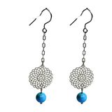 Flower Charm and turquoise Drop Earrings