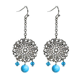 Flower Charm and Turquoise Drop Earrings