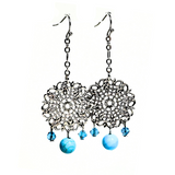 Flower Charm and Turquoise Drop Earrings