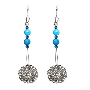 Flower Charm and Turquoise Drop Earrings