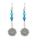 Flower Charm and Turquoise Drop Earrings