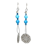 Flower Charm and Turquoise Drop Earrings