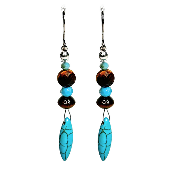 Tiger Eye and Howlite Drop Earrings