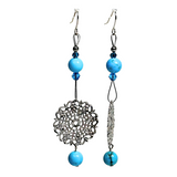 Flower Charm and Turquoise Drop Earrings