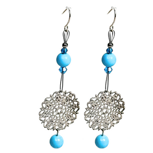 Flower Charm and Turquoise Drop Earrings