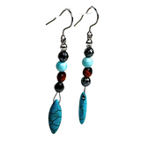 Turquoise, Tiger Eye, Hematite and Howlite Drop Earrings