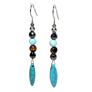 Turquoise, Tiger Eye, Hematite and Howlite Drop Earrings