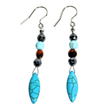 Turquoise, Tiger Eye, Hematite and Howlite Drop Earrings