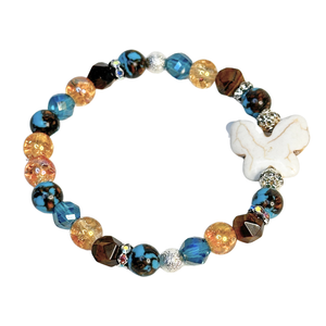 Butterfly Charm, Tiger Eye and Siderolite Women's  Bracelet