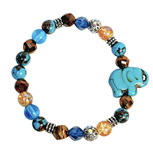 Elephant Charm, Tiger Eye and Siderolite Women's  Bracelet