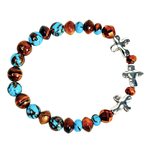 Cross, Tiger Eye and Siderolite Women's Bracelet