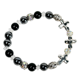 Cross, Obsidian and Hematite Women's Bracelet