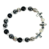 Cross, Obsidian and Hematite Women's Bracelet