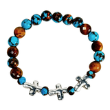 Cross, Tiger Eye and Siderolite Women's Bracelet