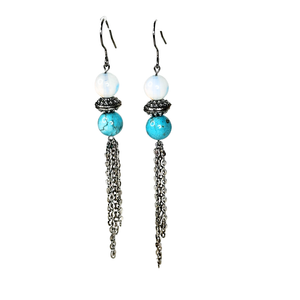 Turquoise and Moonstone Chain Earrings