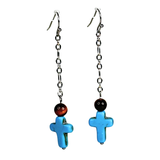 Tiger Eye and Howlite Cross Drop Earrings