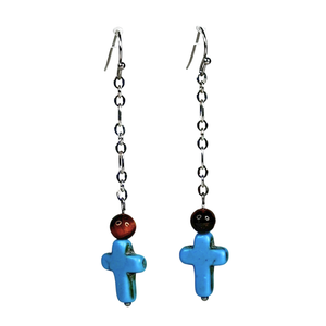 Tiger Eye and Howlite Cross Drop Earrings