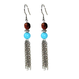 Turquoise and Tiger Eye Chain Earrings