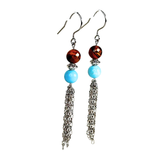 Turquoise and Tiger Eye Chain Earrings