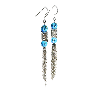 Turquoise Glass Chain Earrings