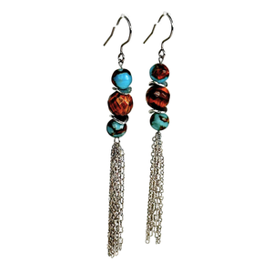 Tiger Eye and Siderolite Chain Earrings