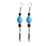 Tiger Eye and Howlite Feather Charm Earrings