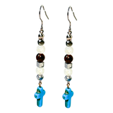 Tiger Eye, Hematite, Clear Crackle Quartz and Howlite Cross Drop Earrings