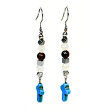 Tiger Eye, Hematite, Clear Crackle Quartz and Howlite Cross Drop Earrings