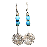 Flower Charm and Turquoise Drop Earrings