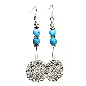 Flower Charm and Turquoise Drop Earrings