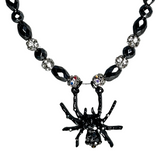 Halloween Black Sparkle Spider and Hematite Necklace