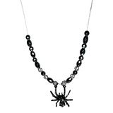 Halloween Black Sparkle Spider and Hematite Necklace