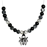 Halloween Black Rhinestone Spider Charm and Labradorite Necklace