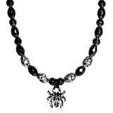 Halloween Black Rhinestone Spider Charm and Hematite Necklace