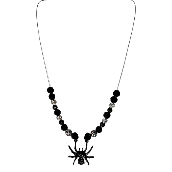 Halloween Black Sparkle Spider Necklace